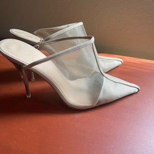 Zara Womens Mesh Pointed Toe Stilleto Heel Comfort Beige Mule Pump Shoe Size 9